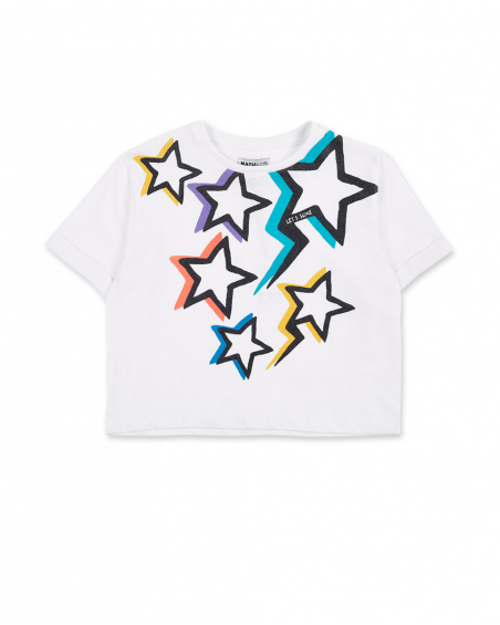 T-shirt bianca in maglia da bambina Collezione Summer Vibes