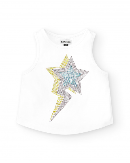 Canotta bianca da bambina in maglia Collezione Summer Vibes