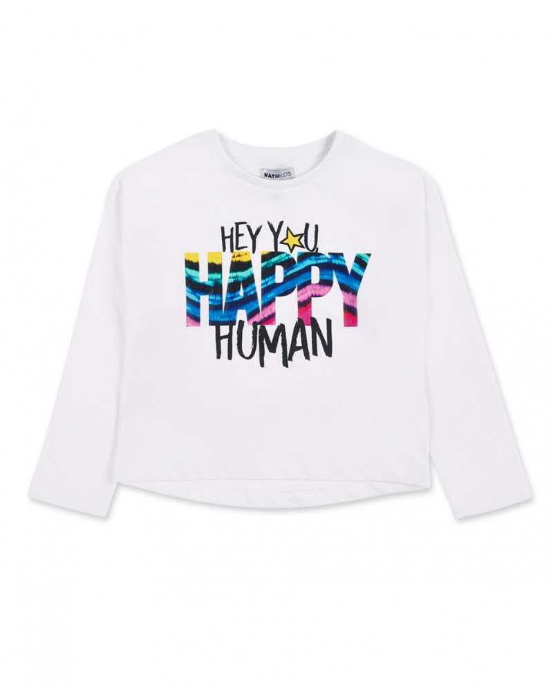 T-shirt lunga bianca in maglia da bambina Collezione Summer