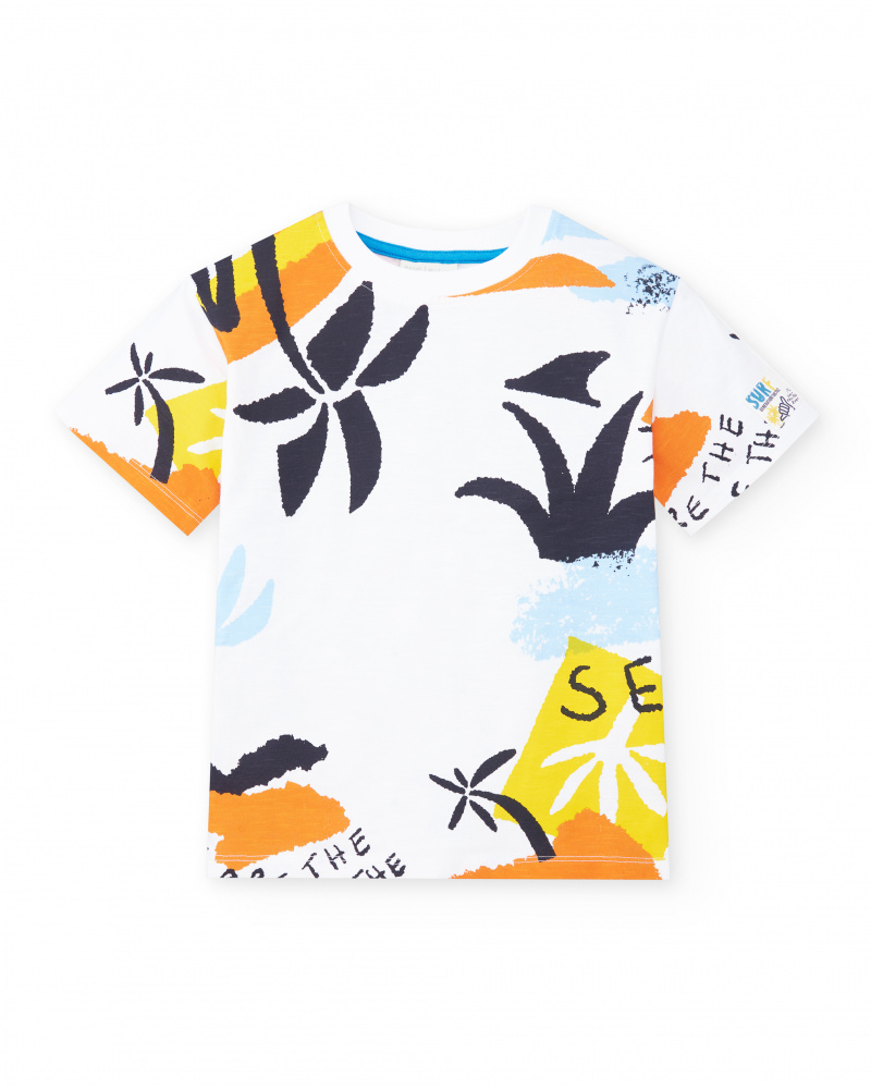 T-shirt bianca da bambino in maglia Collezione Sons Of Fun