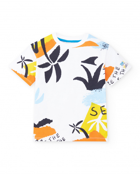 T-shirt bianca da bambino in maglia Collezione Sons Of Fun