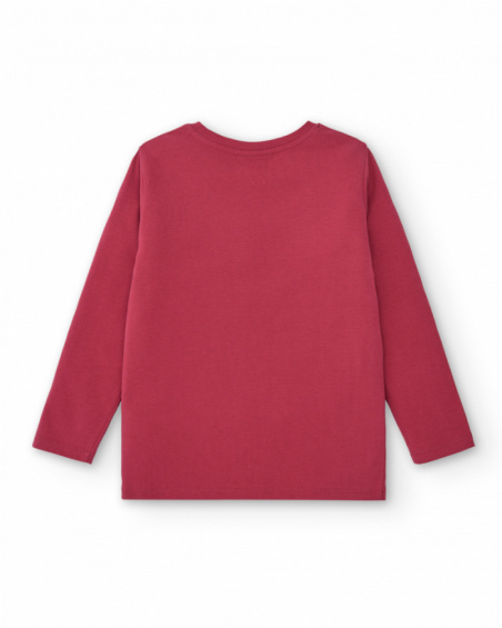 T-shirt a maniche lunghe per ragazzi in rosso con stampa