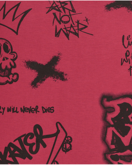 T-shirt a maniche lunghe per ragazzi in rosso con stampa