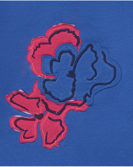 Abito in felpa blu con cappuccio e stampa floreale per bambina