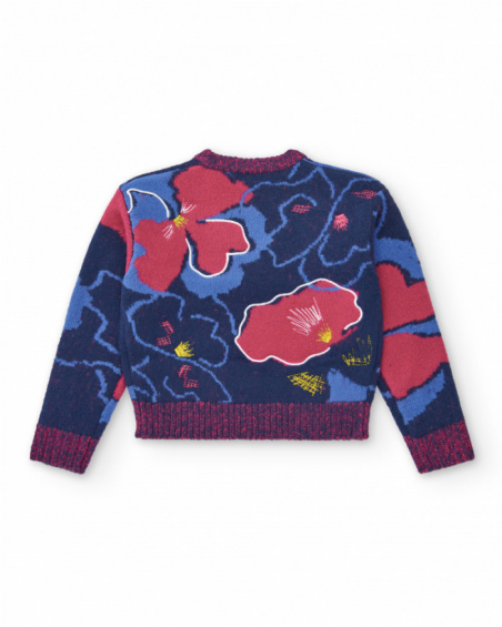 Maglione blu navy con stampa floreale per bambina della