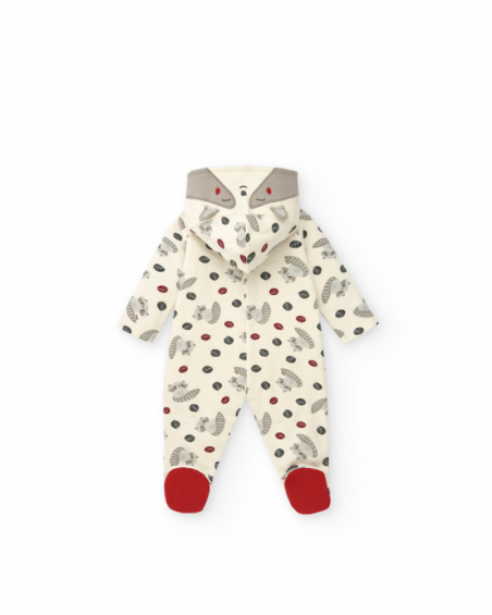 Tutina bianca da bambino con stampa procioni e cappuccio della