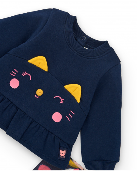 Set per bambina in blu navy con design di gattini della