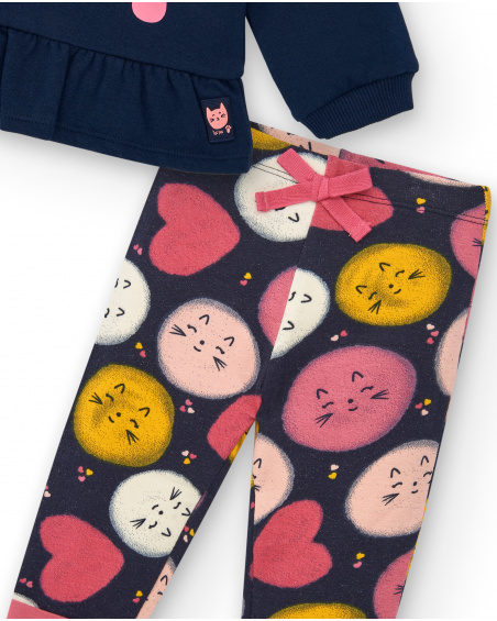 Set per bambina in blu navy con design di gattini della