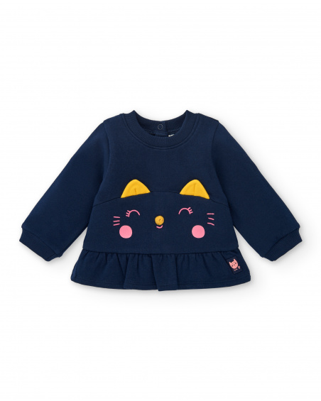 Set per bambina in blu navy con design di gattini della