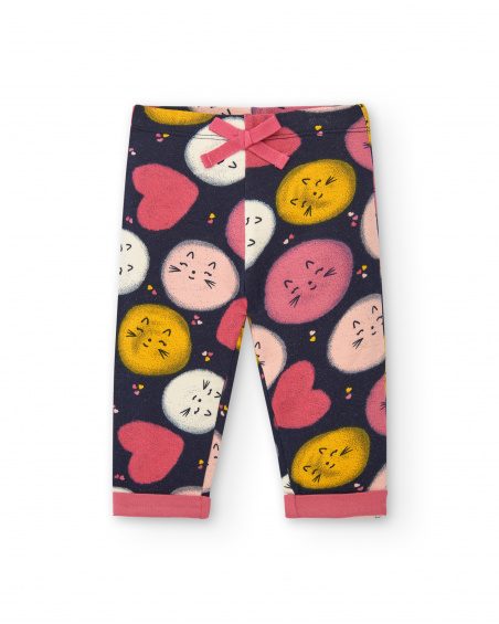 Set per bambina in blu navy con design di gattini della
