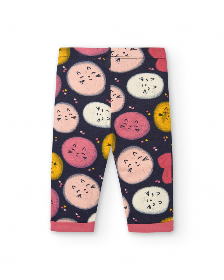 Set per bambina in blu navy con design di gattini della