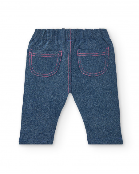 Completo da bambina color panna e blu con stampa gattini