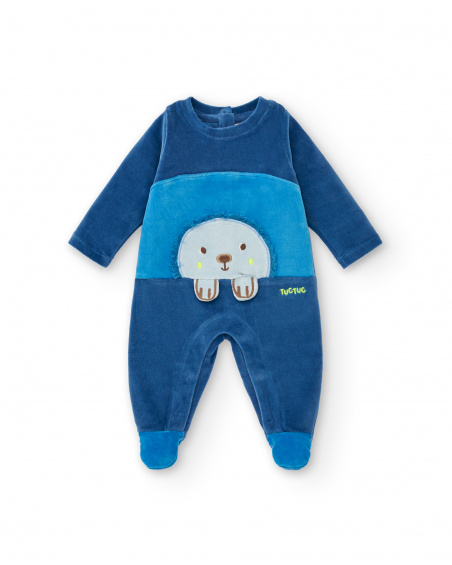 Tutina a maniche lunghe per bambino in blu con disegno di