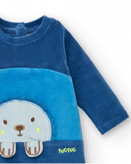 Tutina a maniche lunghe per bambino in blu con disegno di