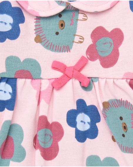 Abito da bambina in colore rosa con stampa floreale e ricci
