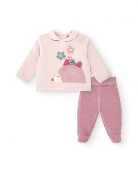 Set per bambina in rosa con disegno di un riccio e dettagli