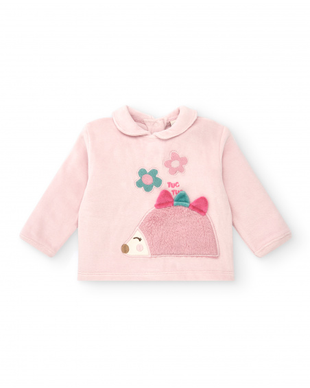 Set per bambina in rosa con disegno di un riccio e dettagli
