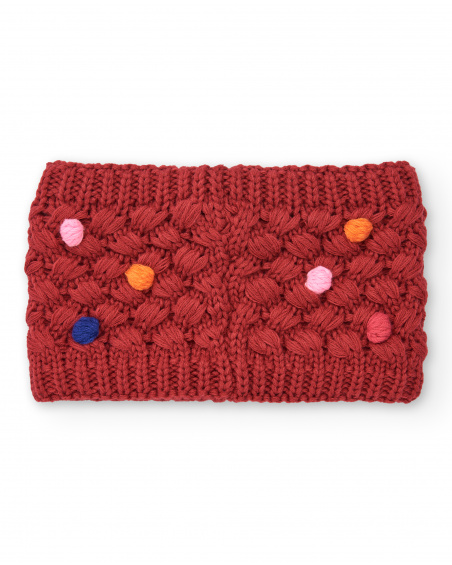 Bandana da bambina rossa con pompon multicolori della