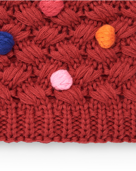 Bandana da bambina rossa con pompon multicolori della
