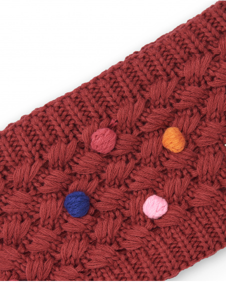 Bandana da bambina rossa con pompon multicolori della