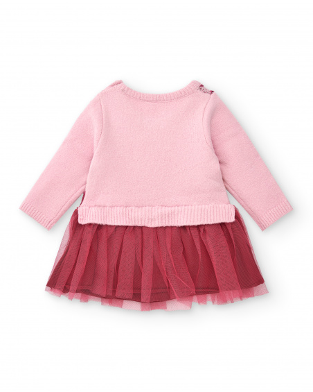 Abito rosa in maglia da bambina con gonna in tulle della