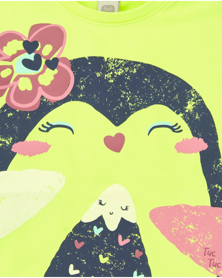 Felpa verde neon con disegno di pinguini per bambina della