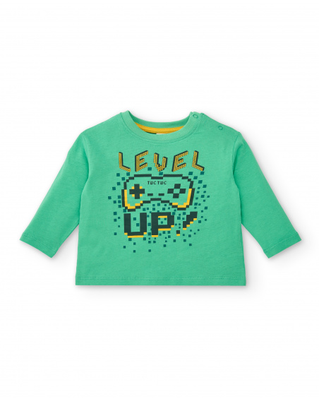 T-shirt a maniche lunghe per bambino in verde con stampa "Level