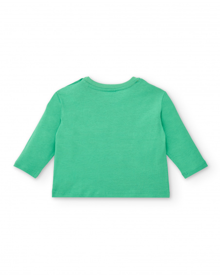 T-shirt a maniche lunghe per bambino in verde con stampa "Level