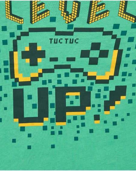 T-shirt a maniche lunghe per bambino in verde con stampa "Level