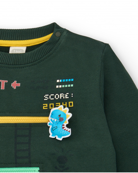 Felpa verde da bambino con design del videogioco "TUC TUC WINS"
