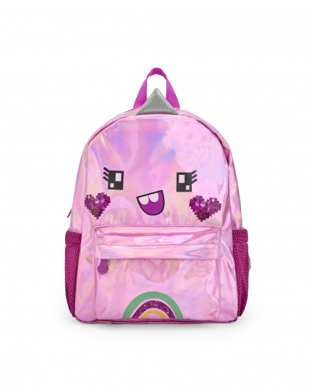 Zaino da bambina in rosa acceso con faccina sorridente della collezione Cyber Dino tuc tuc