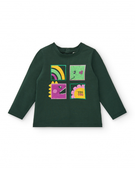 T-shirt a maniche lunghe per bambina in verde con stampa