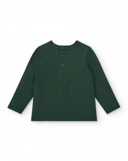 T-shirt a maniche lunghe per bambina in verde con stampa