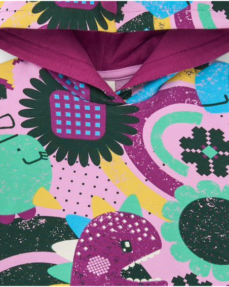 Felpa con cappuccio con stampa dinosauri multicolor per bambina