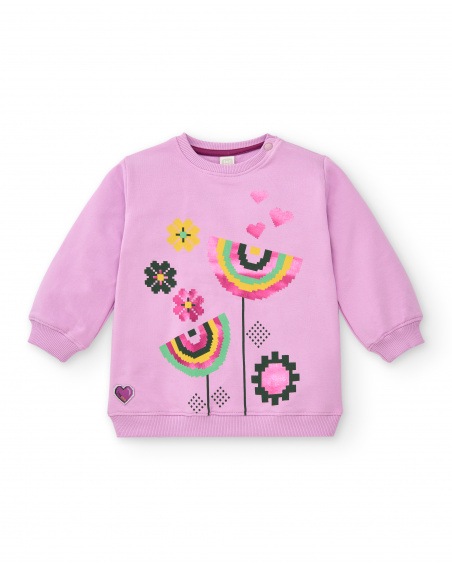 Felpa rosa con stampa floreale per bambina della collezione