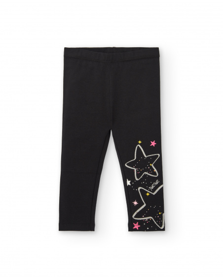 Leggings lavorati a maglia per ragazze in nero con stampa di