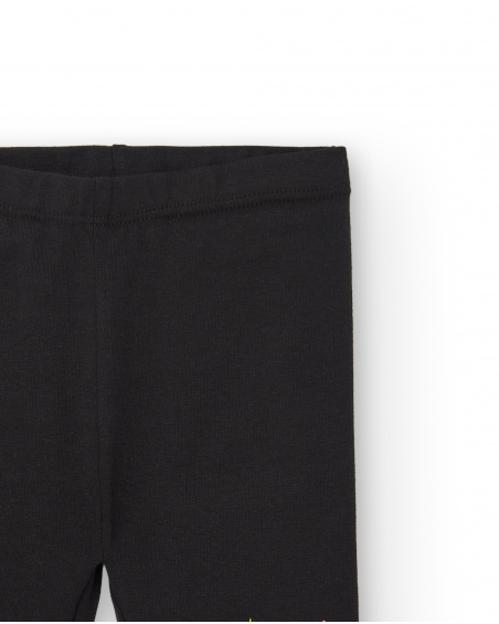 Leggings lavorati a maglia per ragazze in nero con stampa di