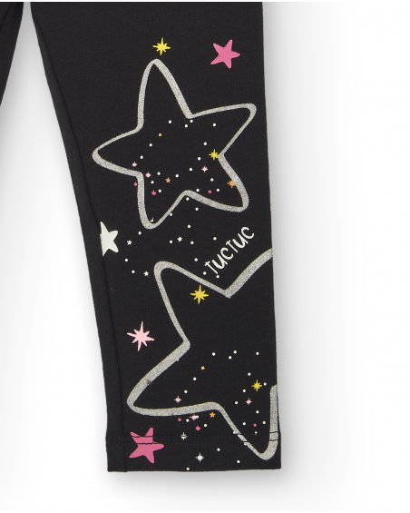 Leggings lavorati a maglia per ragazze in nero con stampa di