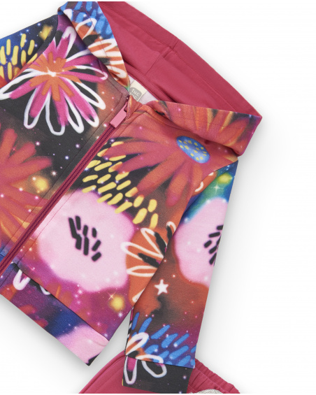 Tuta felpata per bambina in fucsia con stampa floreale della