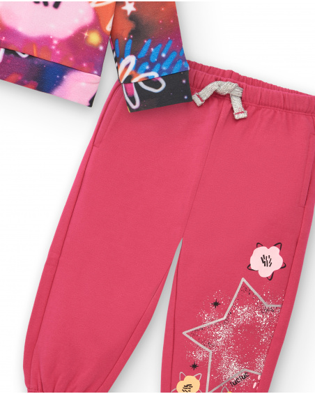 Tuta felpata per bambina in fucsia con stampa floreale della