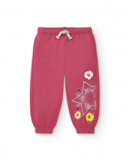 Tuta felpata per bambina in fucsia con stampa floreale della