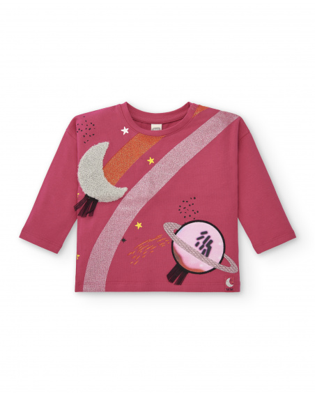 T-shirt per bambina in colore fucsia con dettagli luminosi