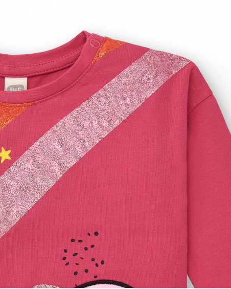 T-shirt per bambina in colore fucsia con dettagli luminosi