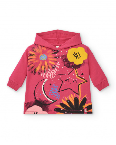 Felpa con cappuccio per bambina in fucsia con motivo stelle e