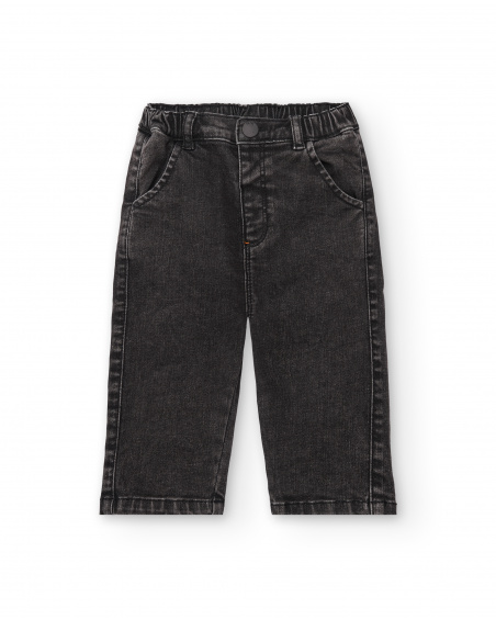 Pantaloni piatti neri da bambino con dettaglio tasca "Bla Bla"