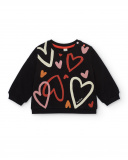 Felpa nera in peluche da bambina con stampa cuori della Felpa nera in peluche da bambina con stampa cuori della