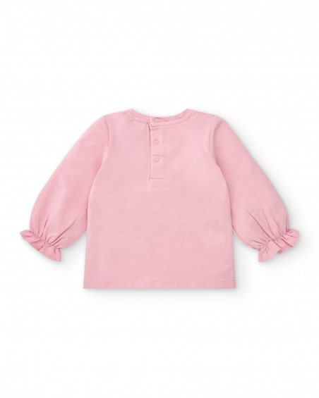 T-shirt rosa con stampa di città e gattini per bambina della