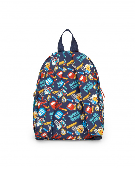 Zaino blu da bambino con stampa scolastica della collezione Big Brains