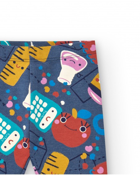 Leggings blu da bambina con stampa colorata e divertente della