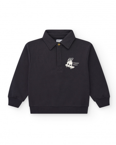 Polo nera a maniche lunghe con stampa "Happy Days" per bambino